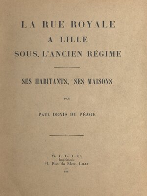 cover image of La rue Royale à Lille sous l'Ancien Régime